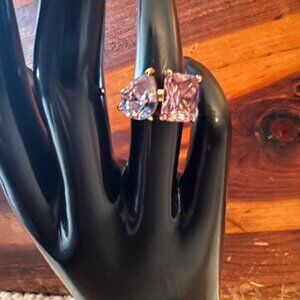 Moi et Toi Ring Pink and Clear CZ gold band sz 6.5